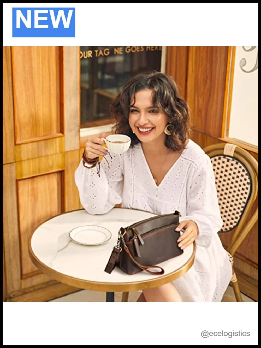 Vintage Genuine Leather Tote Bag with Wristlet Purse Set